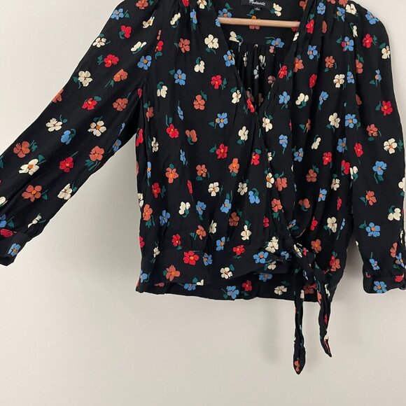 Madewell Wrap Top in Pressed Flowers Manet True Black Size Small - Picture 7 of 7